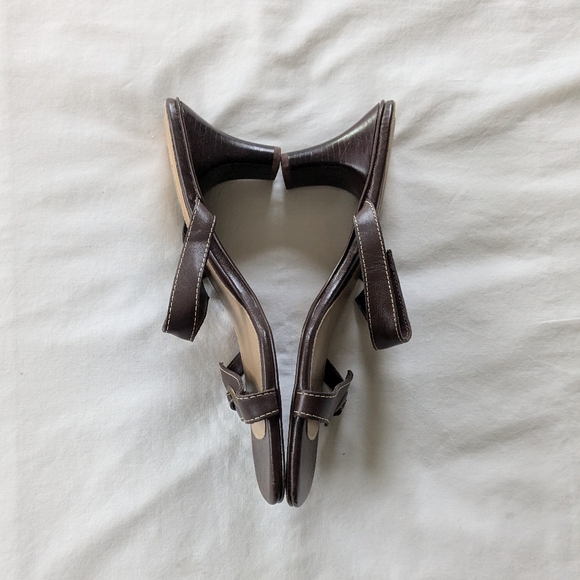 Y2K Brown Leather Strappy Sandals Mules Kitten Heels 11 - Picture 3 of 5